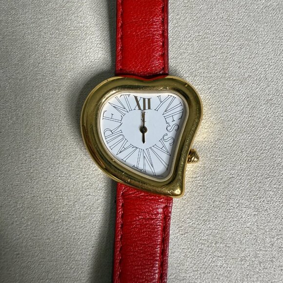 Yves Saint Laurent Accessories - Vintage YSL Heart Watch, Red Leather Strap